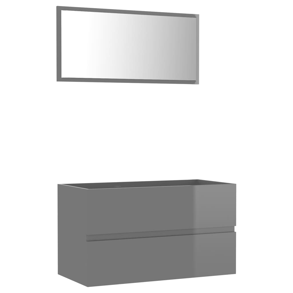 vidaXL Set muebles de baño 2 piezas madera contrachapada gris brillo
