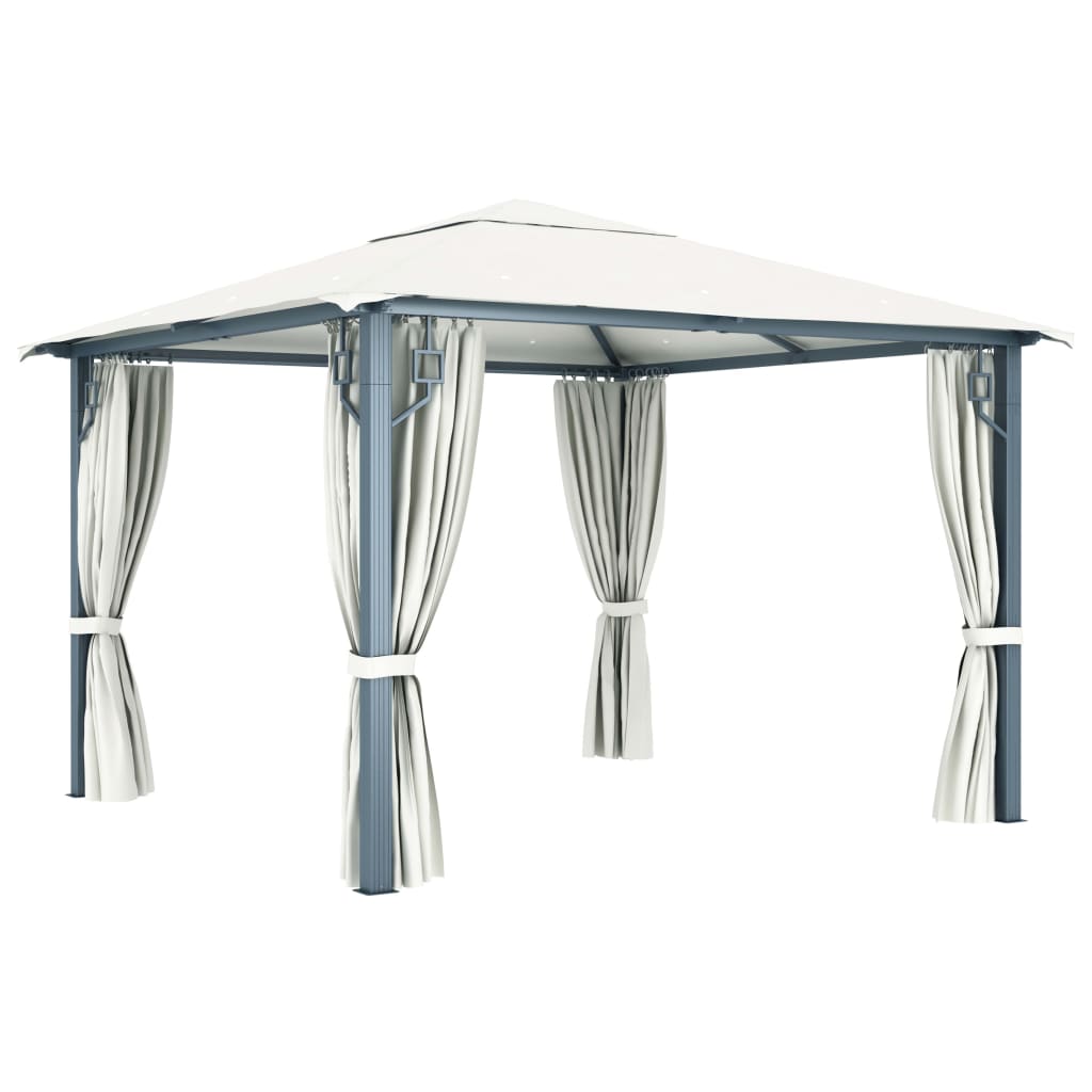 vidaXL Cenador con cortina color crema aluminio 300x300 cm