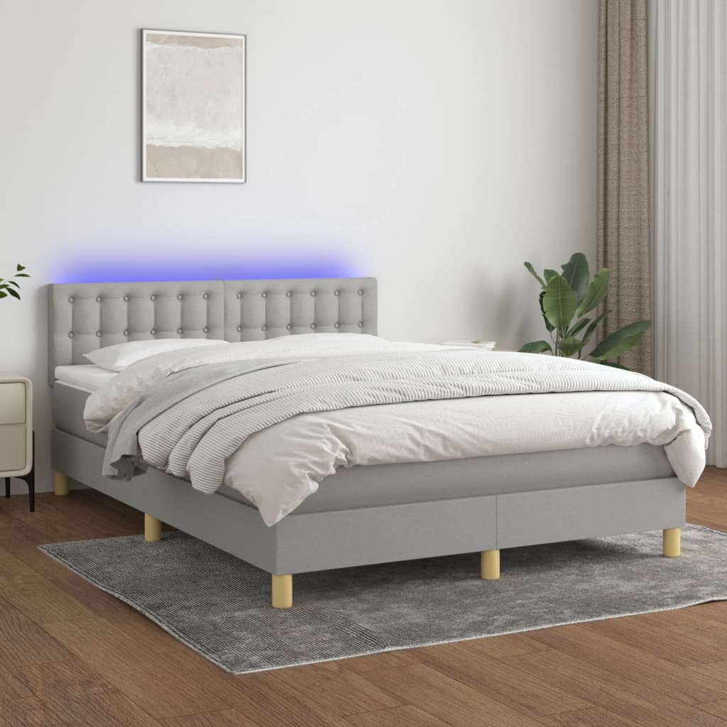 vidaXL Cama box spring colchón y luces LED tela gris claro 140x200 cm