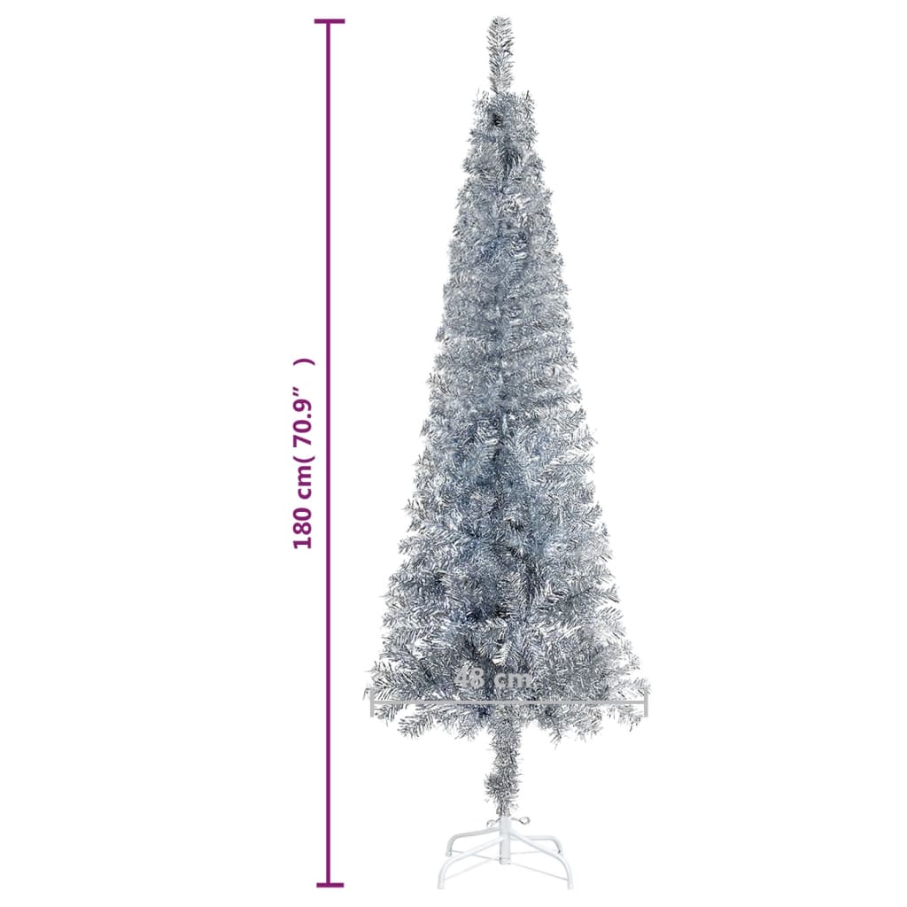 vidaXL Árbol de Navidad delgado plateado 180 cm