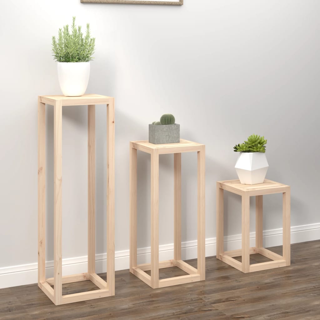 vidaXL Set de soportes para plantas 3 piezas madera maciza de pino