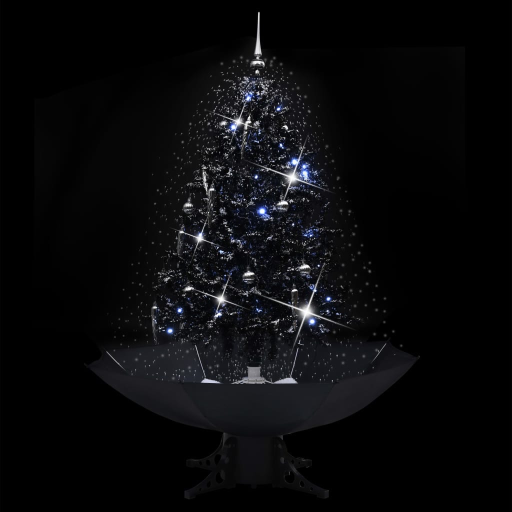 vidaXL Árbol de Navidad con nieve y base de paraguas PVC negro 140cm