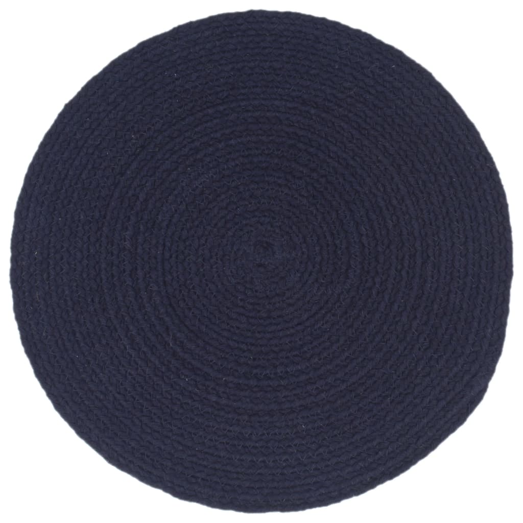 vidaXL Mantel individual redondo 6 uds algodón azul marino liso 38 cm
