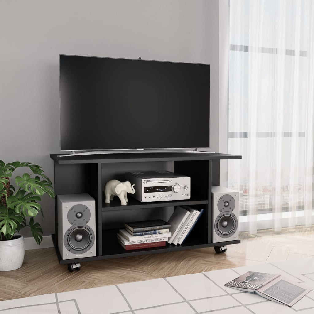 vidaXL Mueble de TV con ruedas madera de ingeniería negro 80x40x45 cm