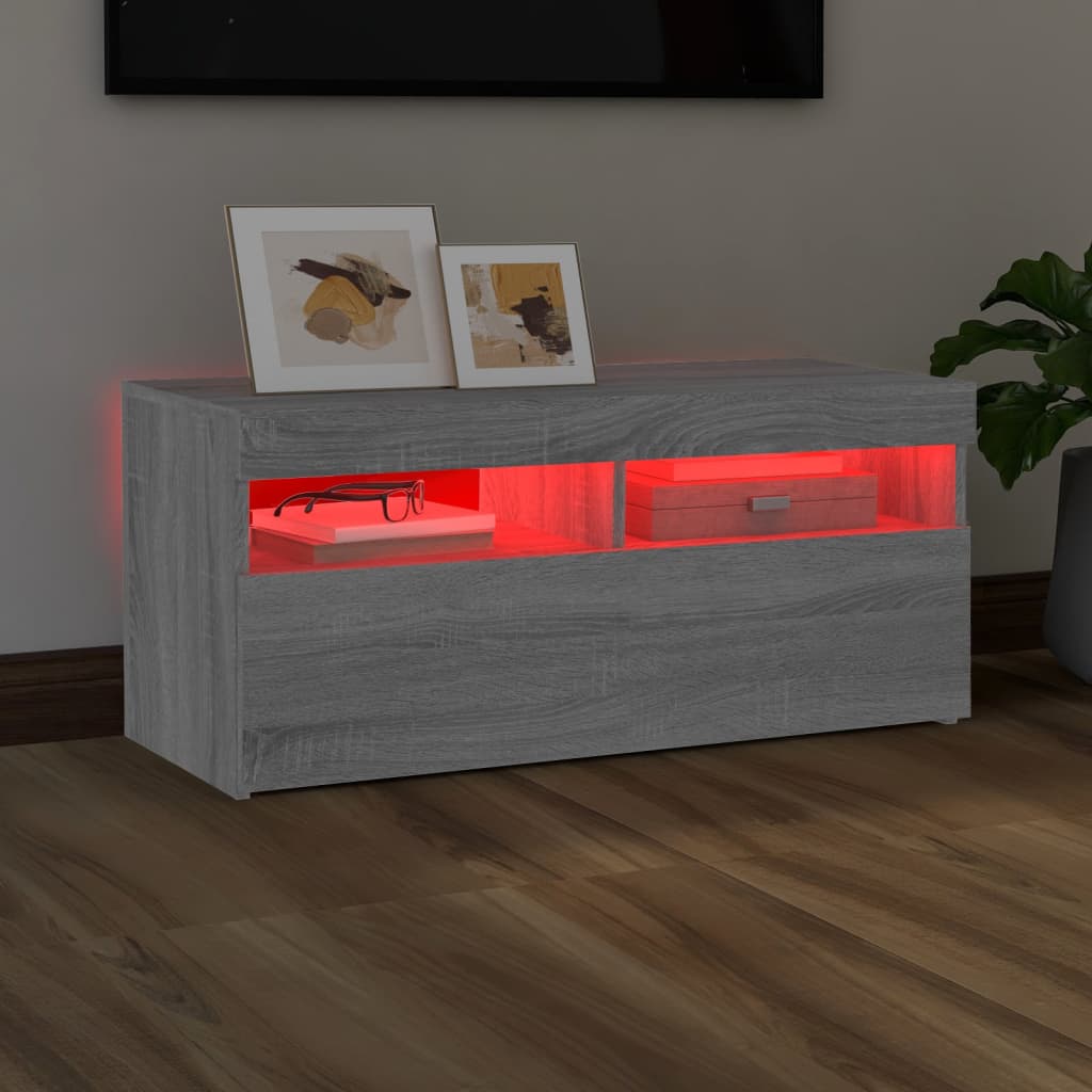 vidaXL Mueble de TV con luces LED gris Sonoma 90x35x40 cm