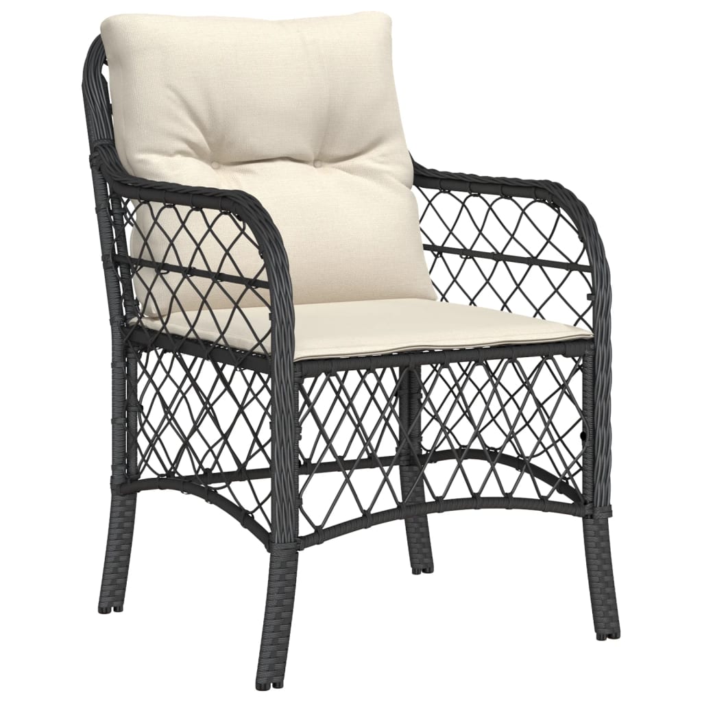 vidaXL Mesita y sillas con cojines 3 piezas ratán sintético negro