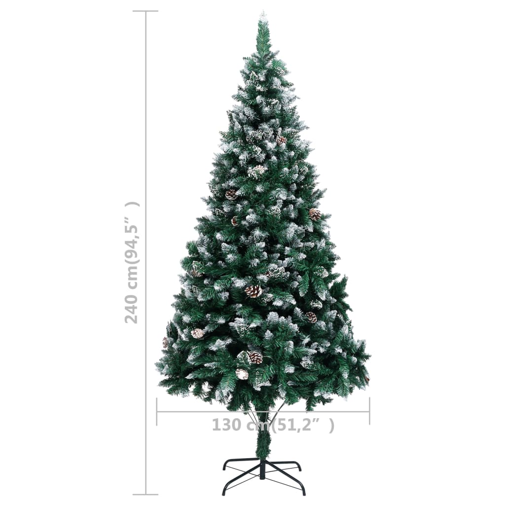 vidaXL Árbol de Navidad artificial con piñas y nieve blanca 240 cm