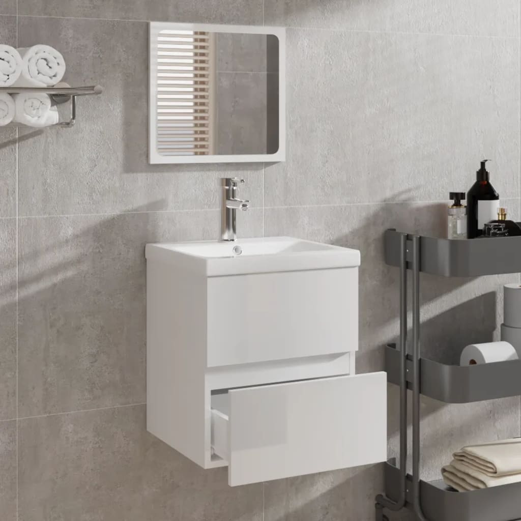 vidaXL Armario de baño con espejo madera de ingeniería blanco brillo