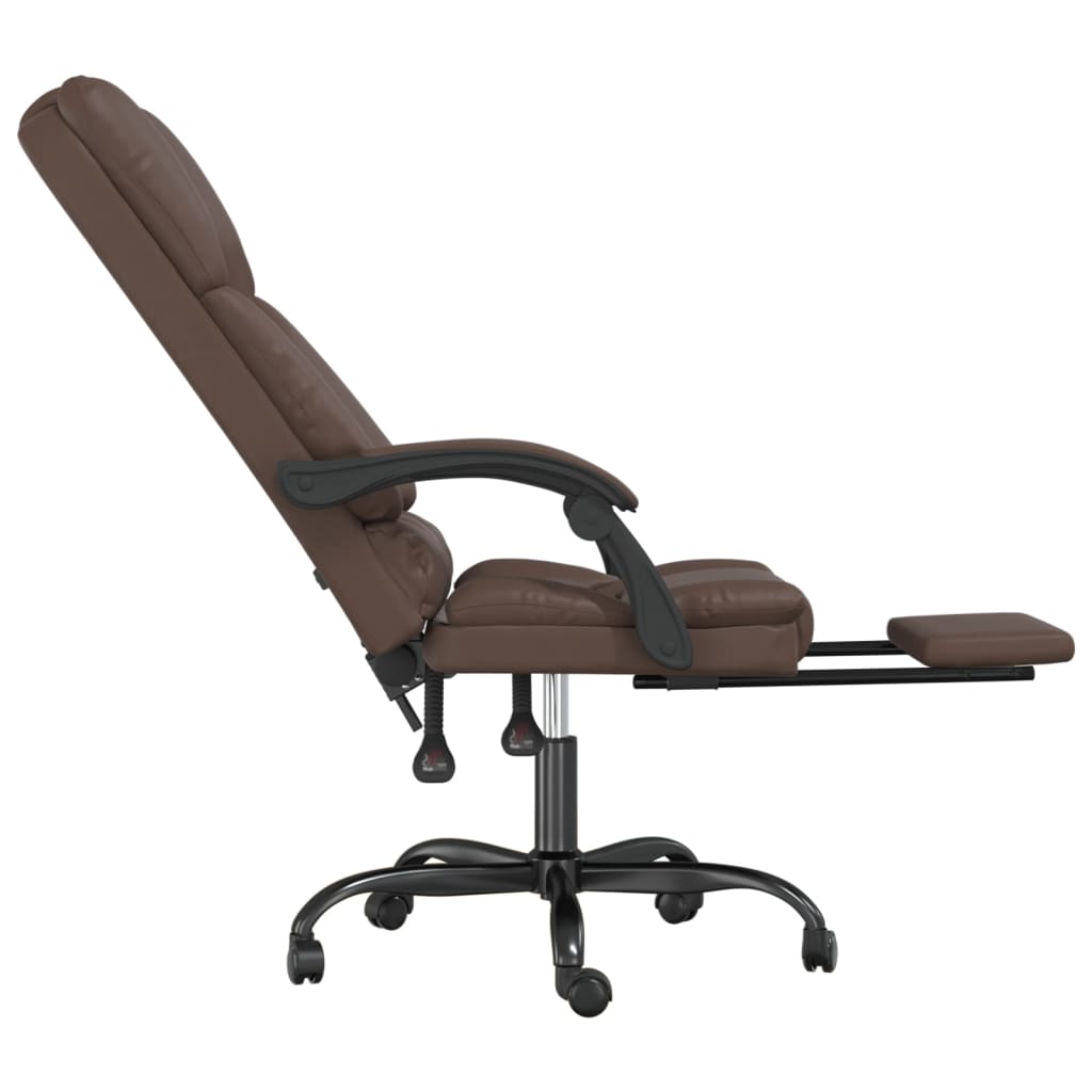vidaXL Silla de oficina reclinable masaje cuero sintético marrón