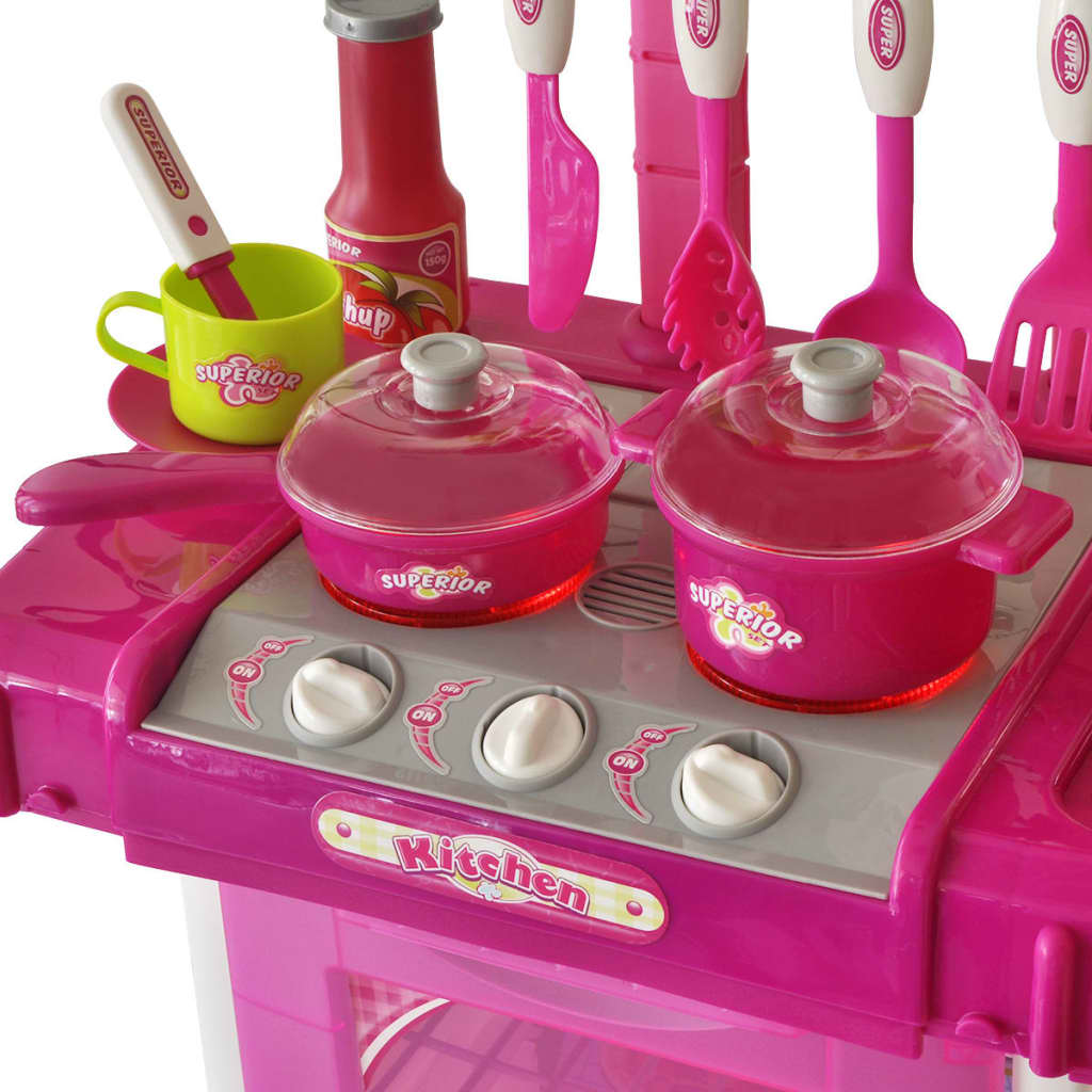 vidaXL Cocinita de juguete para niños con efectos de luz y sonido rosa