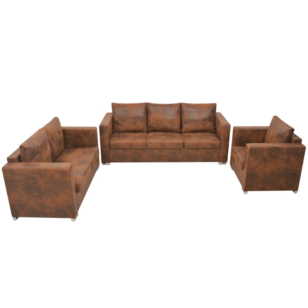 vidaXl Conjunto de sofás de 3 piezas de piel artificial de ante