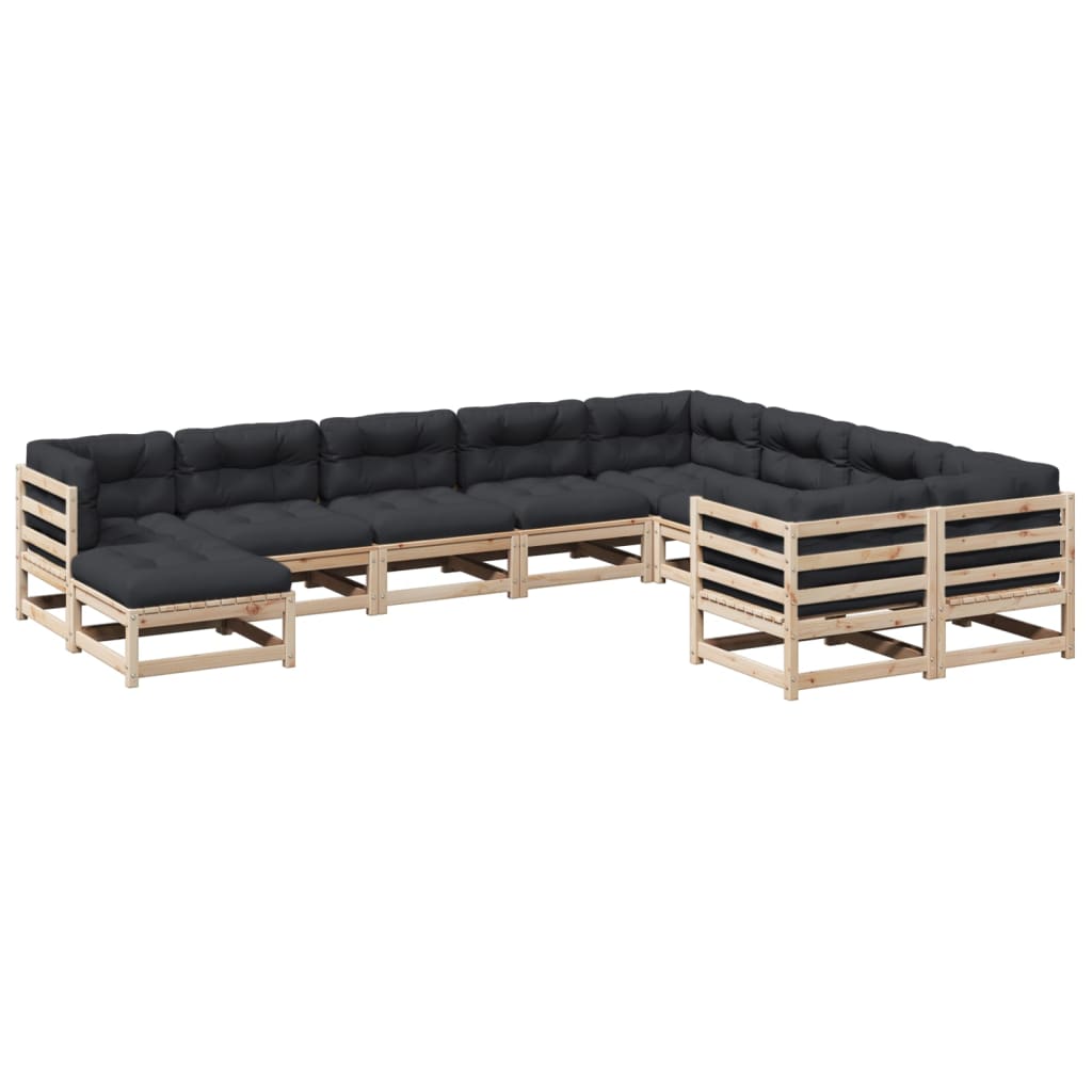 vidaXL Set de sofás de jardín 10 pzas con conjines madera maciza pino