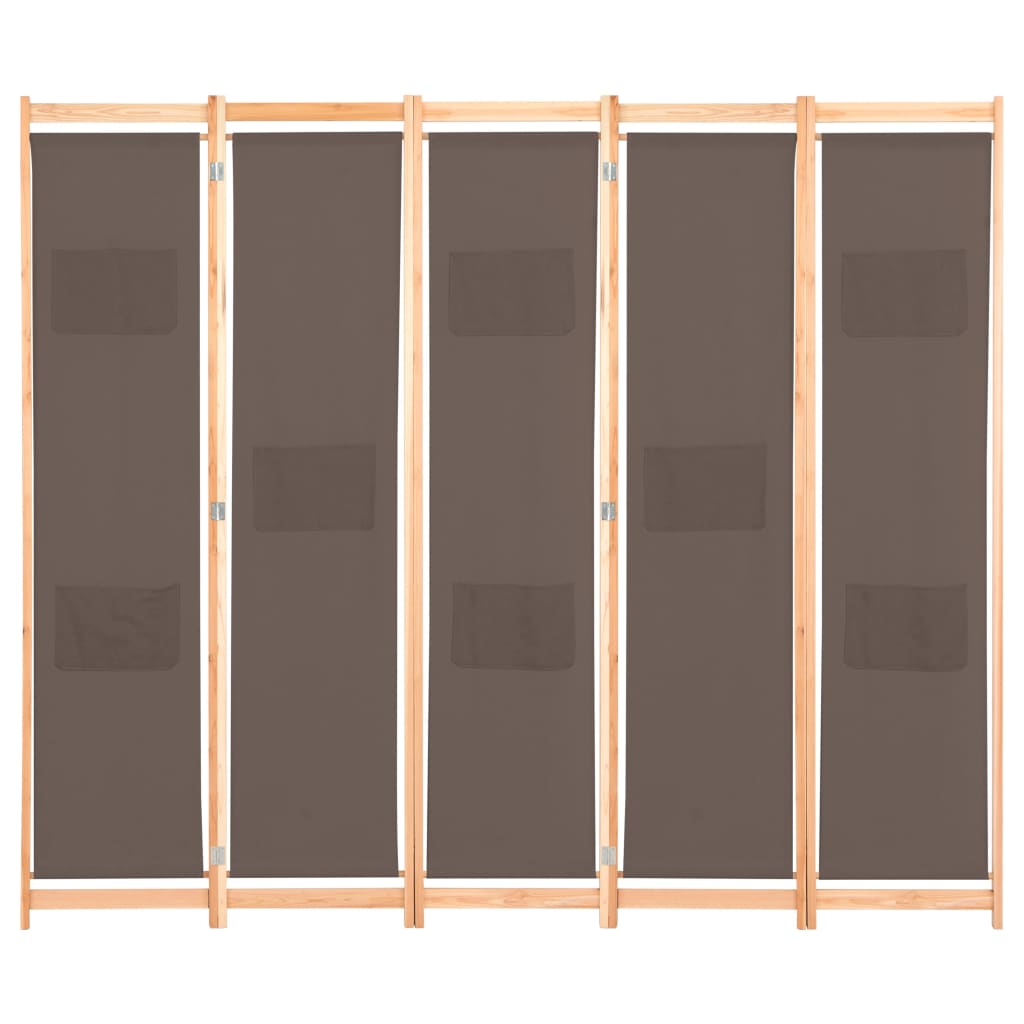 vidaXL Biombo divisor de 5 paneles de tela marrón 200x170x4 cm