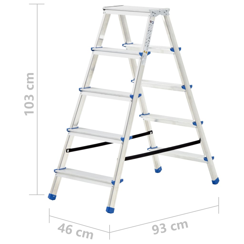 vidaXL Escalera de aluminio doble cara 5 peldaños 113 cm