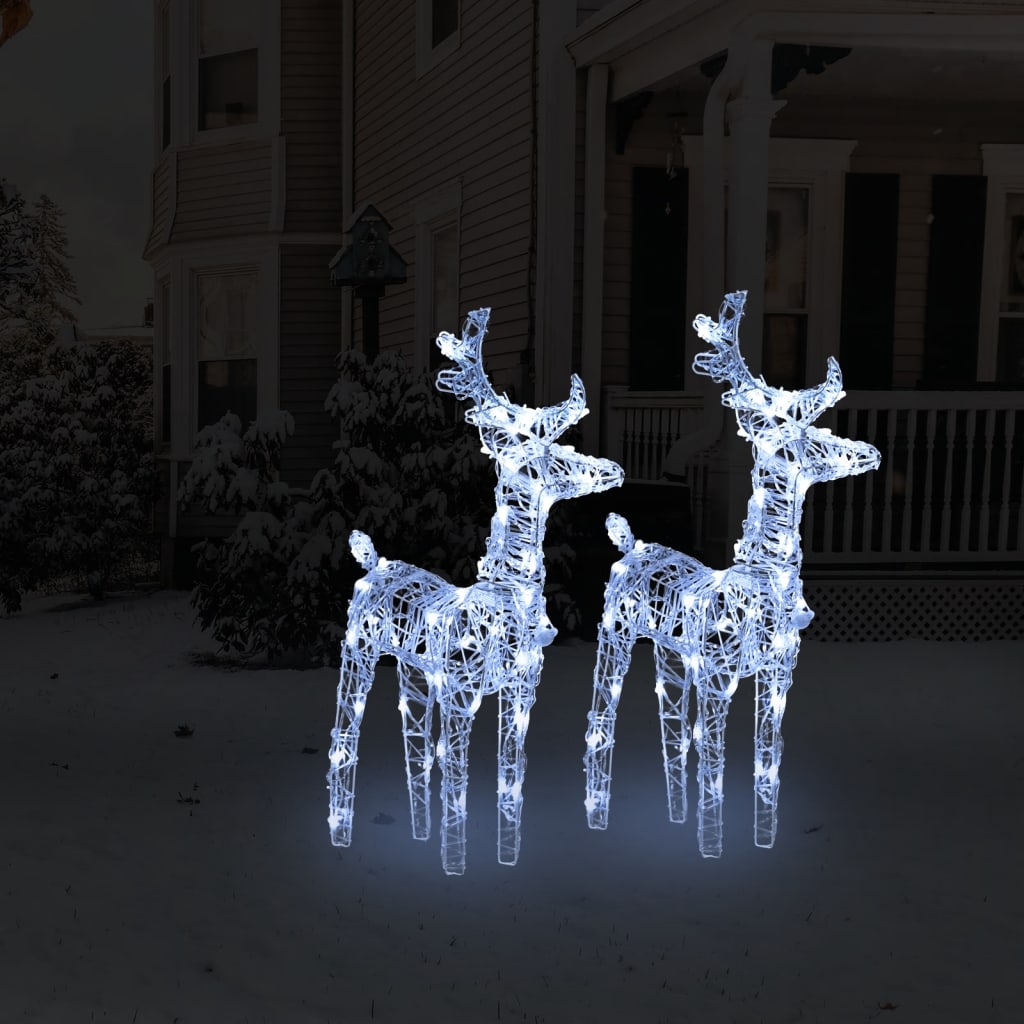 vidaXL Renos de Navidad 2 unidades 80 LED blanco frío acrílico