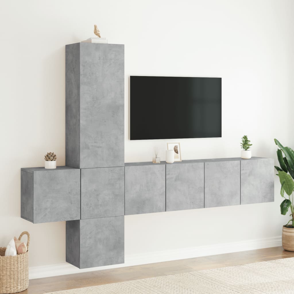 vidaXL Muebles de TV de pared 5 pzas madera ingeniería gris hormigón