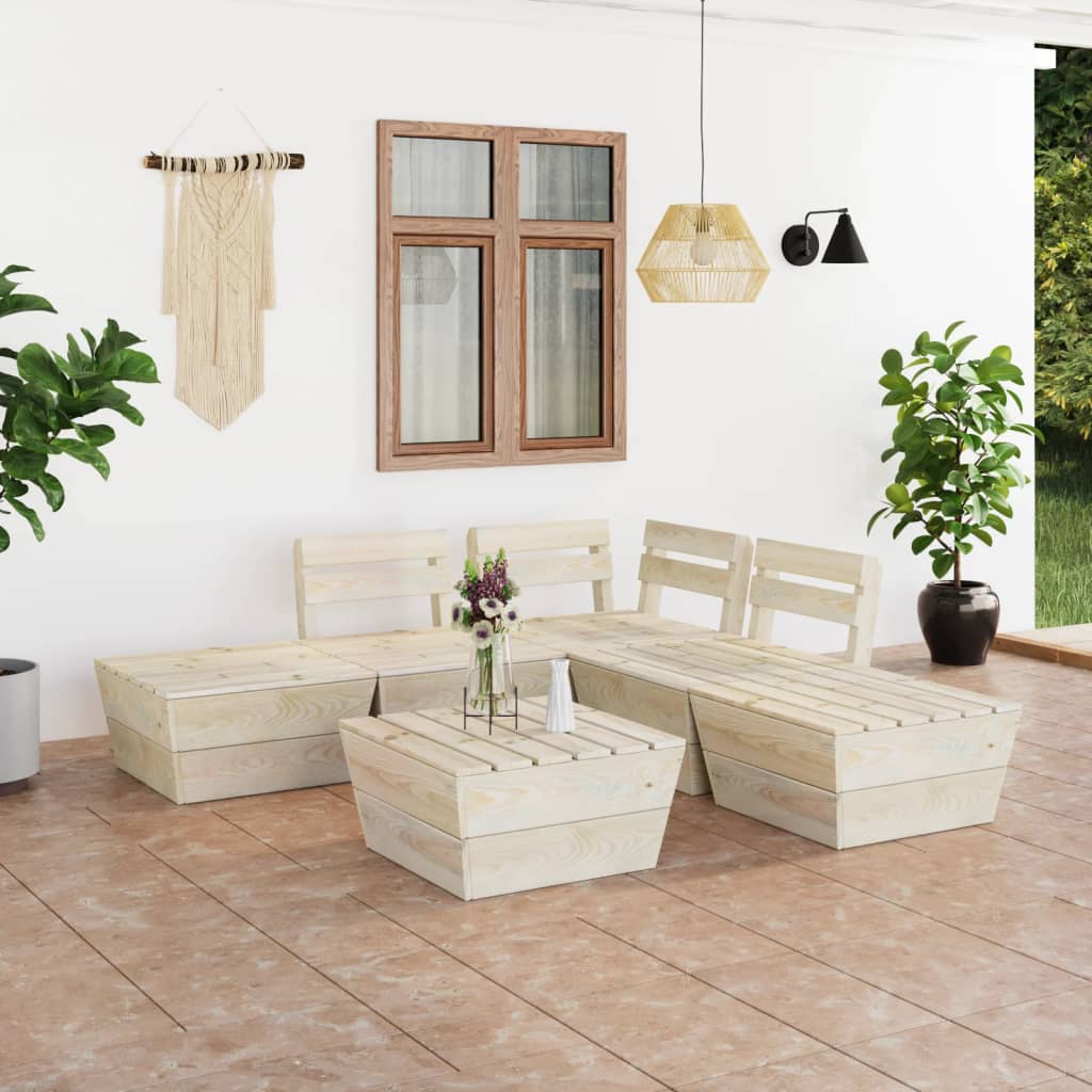 vidaXL Muebles de paléts para jardín 6 pzas madera de abeto impregnada