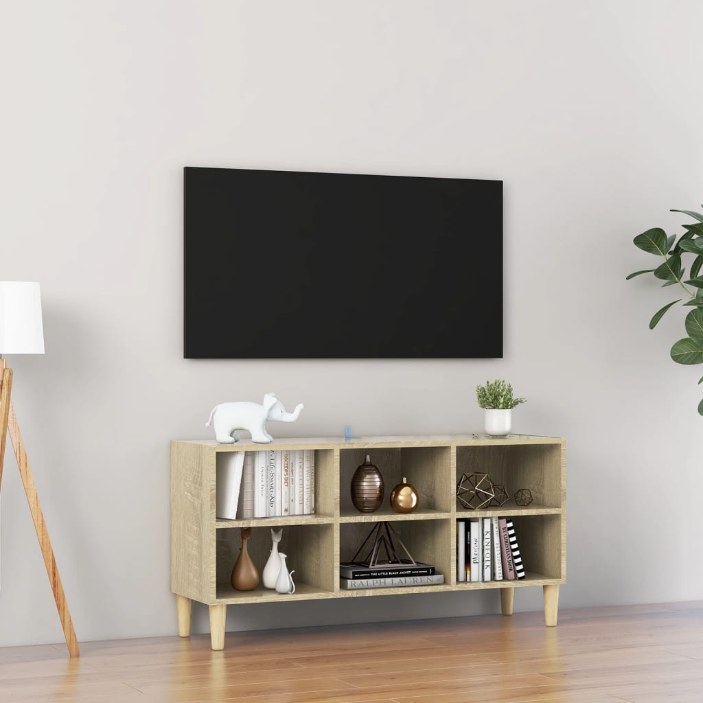 vidaXL Mueble de TV patas de madera maciza roble Sonoma 103,5x30x50 cm