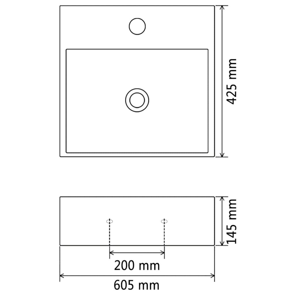 vidaXL Lavabo con orificio para grifo cerámica 60,5x42,5x14,5 cm blanco