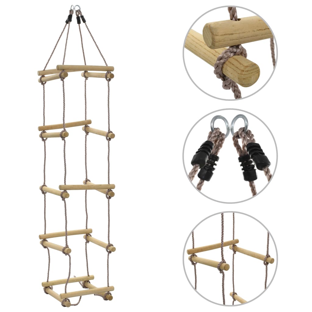 vidaXL Escalera de cuerda para niños madera 200 cm