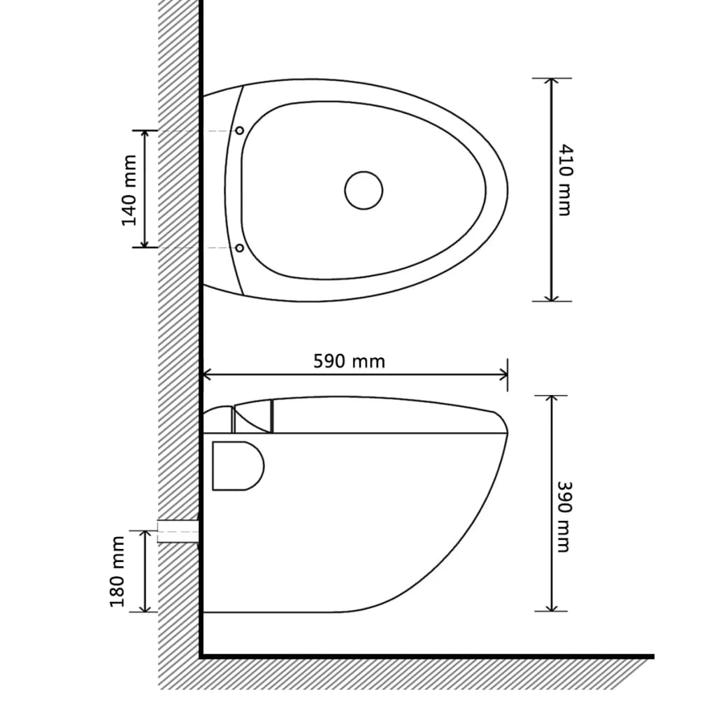 vidaXL Inodoro WC colgado en la pared diseño huevo negro