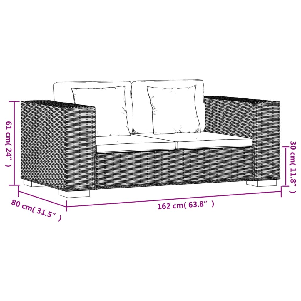 vidaXL Conjunto de sofá de dos plazas 7 piezas ratán real