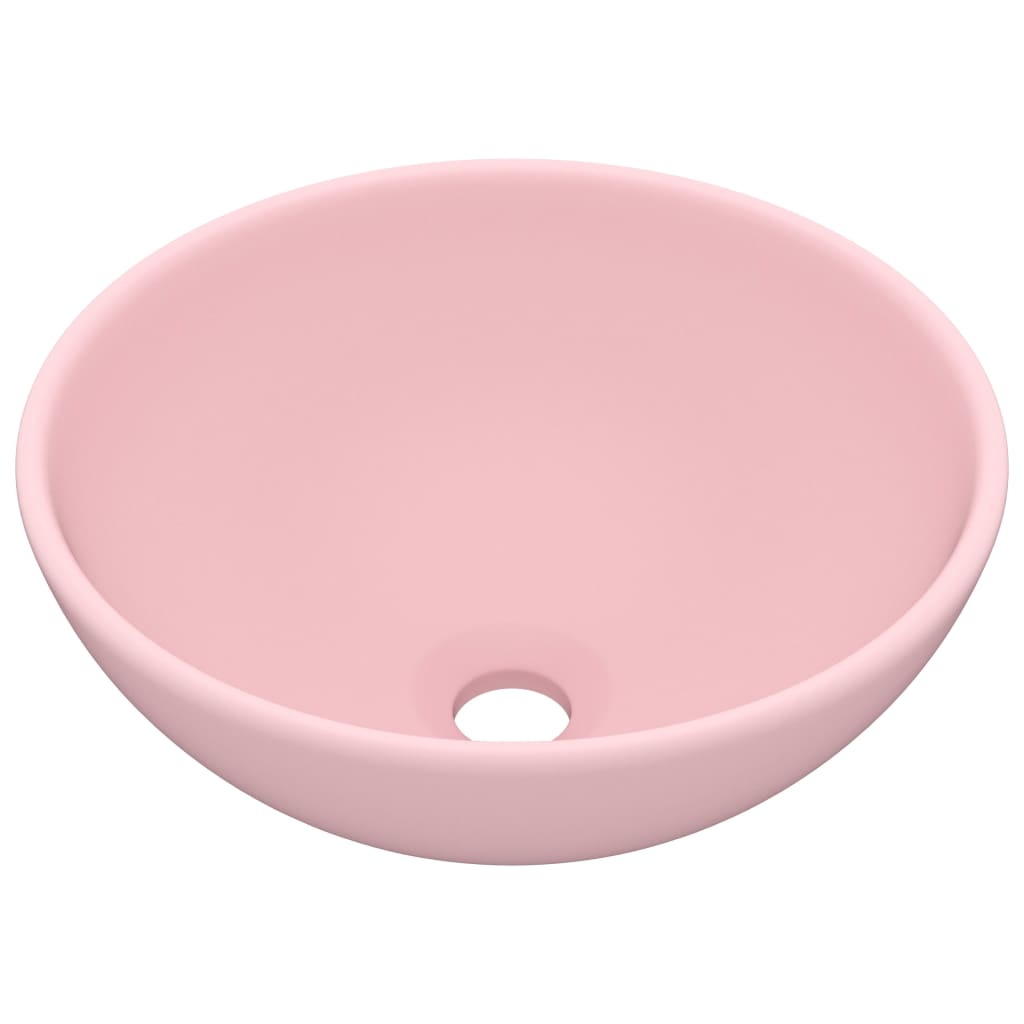 vidaXL Lavabo de lujo redondo cerámica rosa mate 32,5x14 cm
