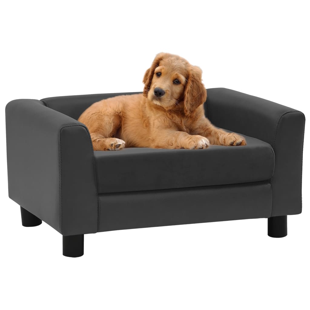 vidaXL Sofá de perro felpa y cuero sintético gris oscuro 60x43x30 cm