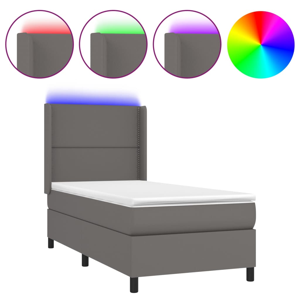 vidaXL Cama box spring y colchón LED cuero sintético gris 90x200 cm