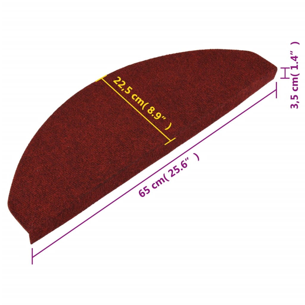 vidaXL Alfombrilla autoadhesiva de escalera 15 uds roja 65x22,5x3,5 cm