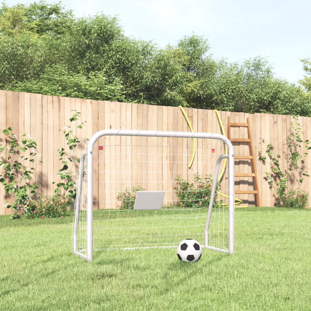 vidaXL Portería de fútbol con red acero y poliéster blanco 125x96x60cm