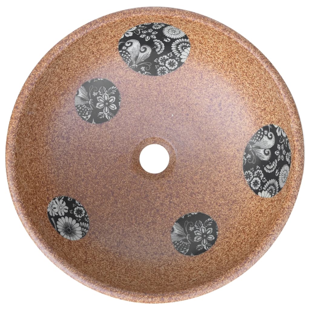 vidaXL Lavabo sobre encimera redondo cerámica marrón y azul Φ41x14 cm