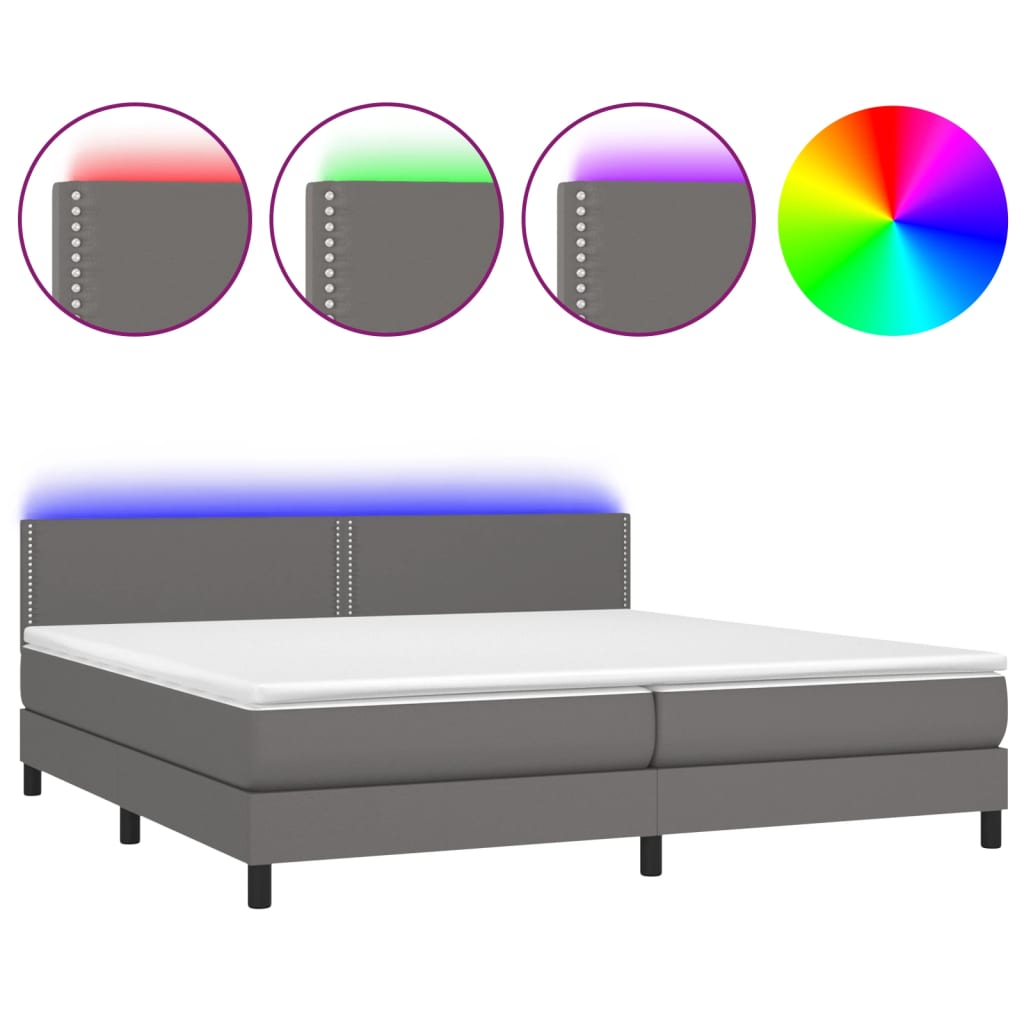 vidaXL Cama box spring colchón y LED cuero sintético gris 200x200 cm