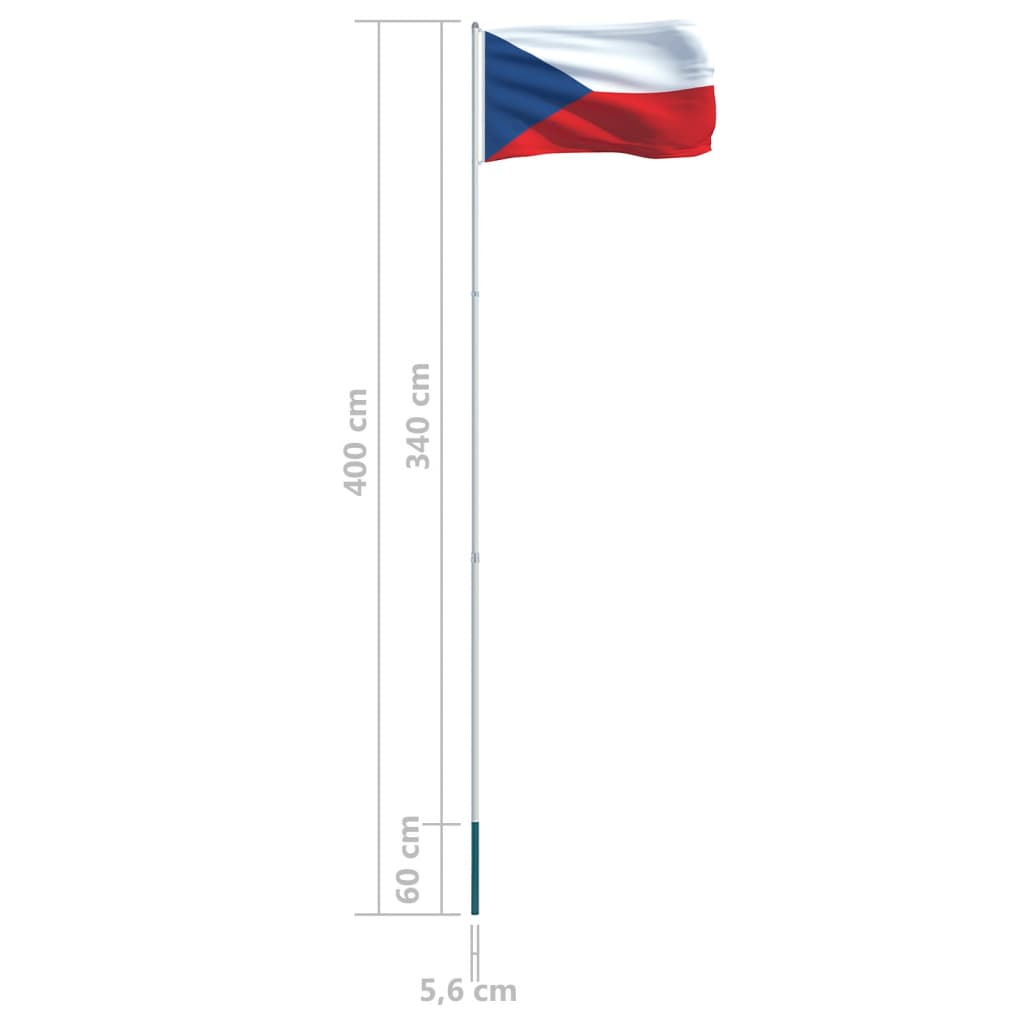 vidaXL Bandera de República Checa y mástil de aluminio 4 m