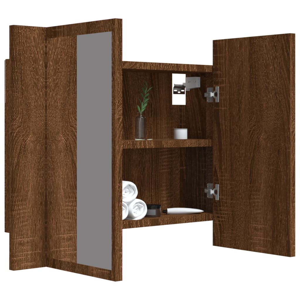 vidaXL Armario con espejo y LED madera color marrón roble 60x12x45 cm