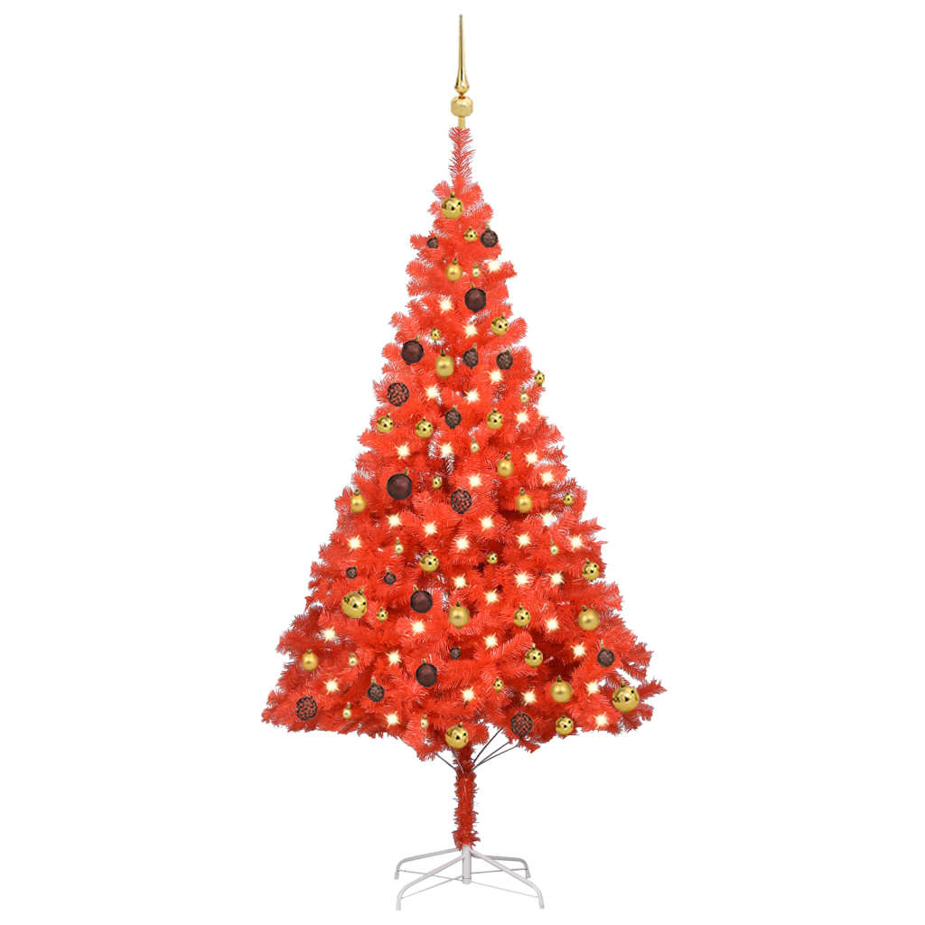 vidaXL Árbol de Navidad preiluminado con luces y bolas rojo 180 cm