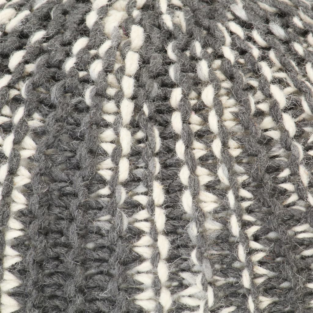 vidaXL Puf tejido a mano de lana gris oscuro y blanco 50x35 cm