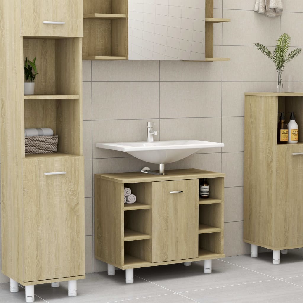 vidaXL Juego muebles de baño 3 pzas madera de ingeniería roble Sonoma