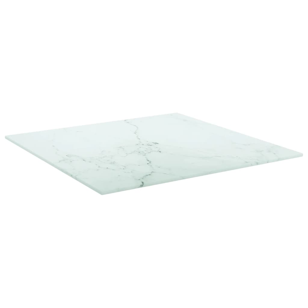 vidaXL Tablero mesa diseño mármol vidrio templado blanco 50x50 cm 6 mm