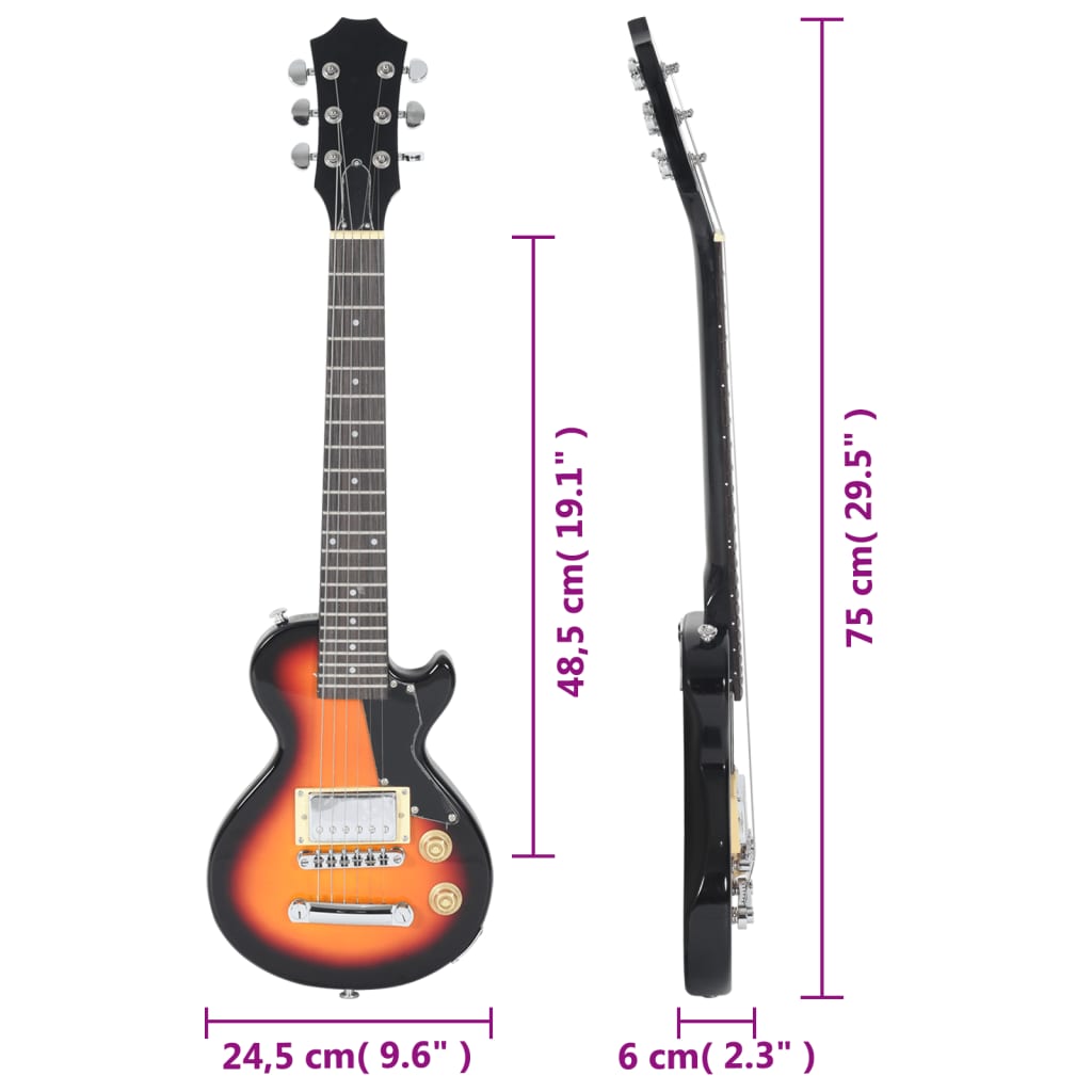 vidaXL Guitarra eléctrica para niños con funda marrón y negro 3/4 30"