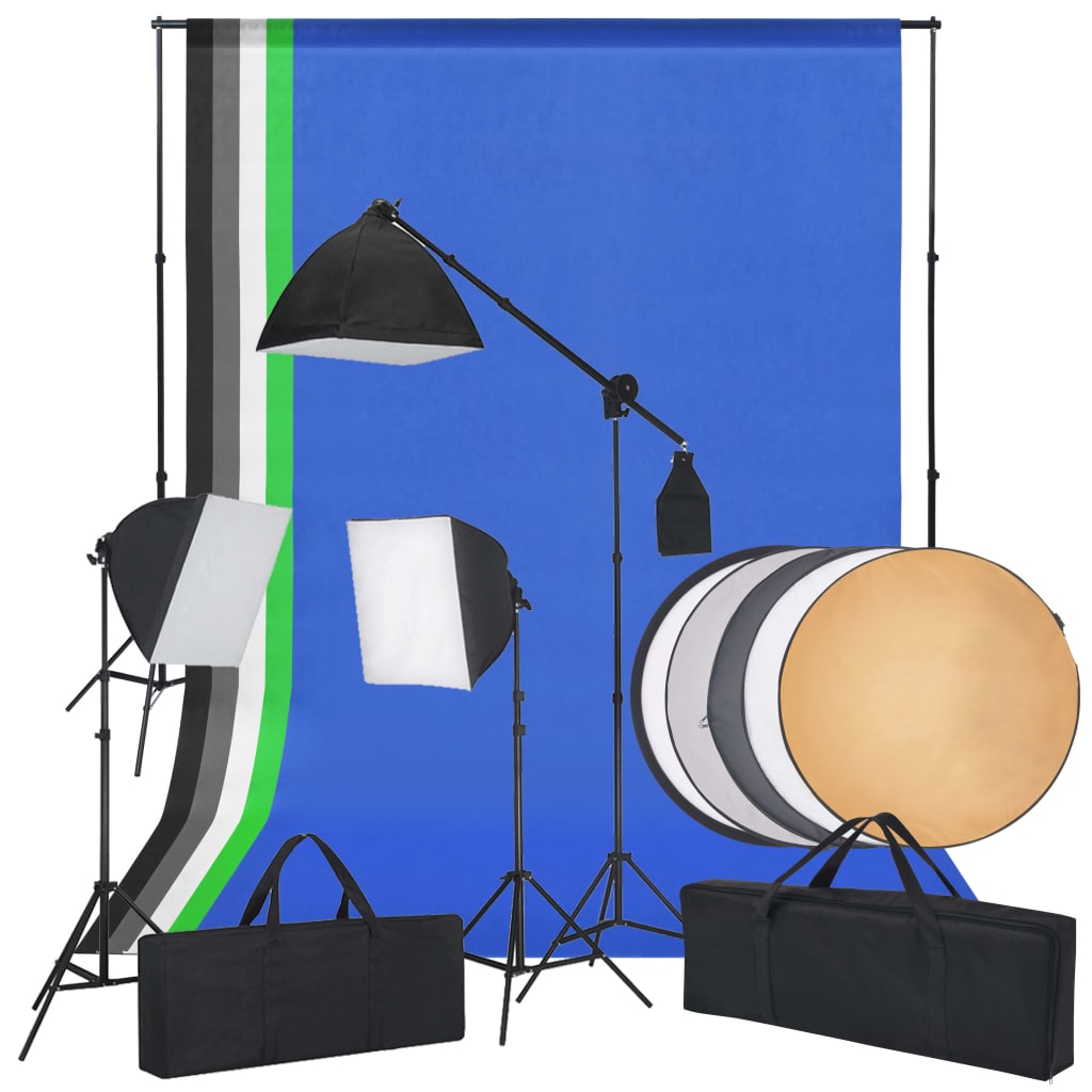 vidaXL Kit de estudio fotográfico con luces Softbox fondos y reflector