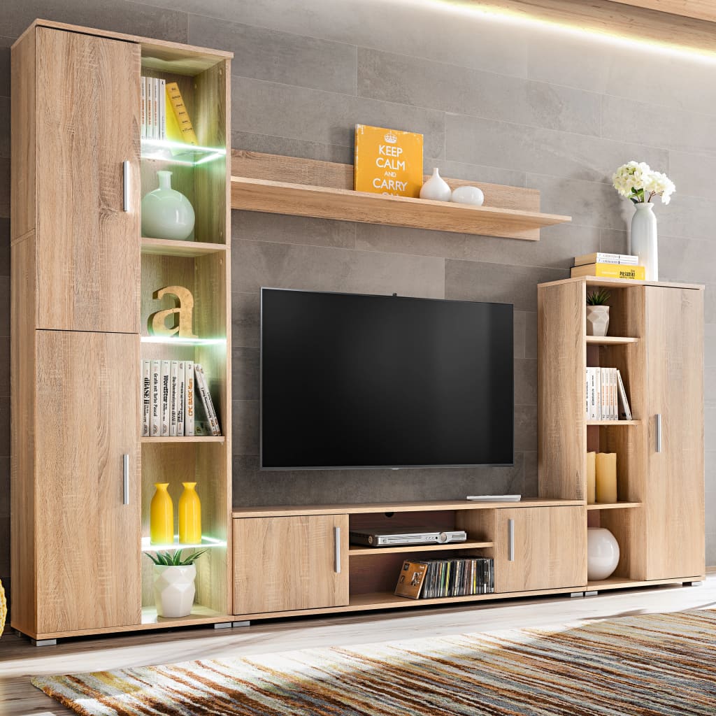 vidaXL Mueble de salón de pared para TV con luces LED roble Sonoma