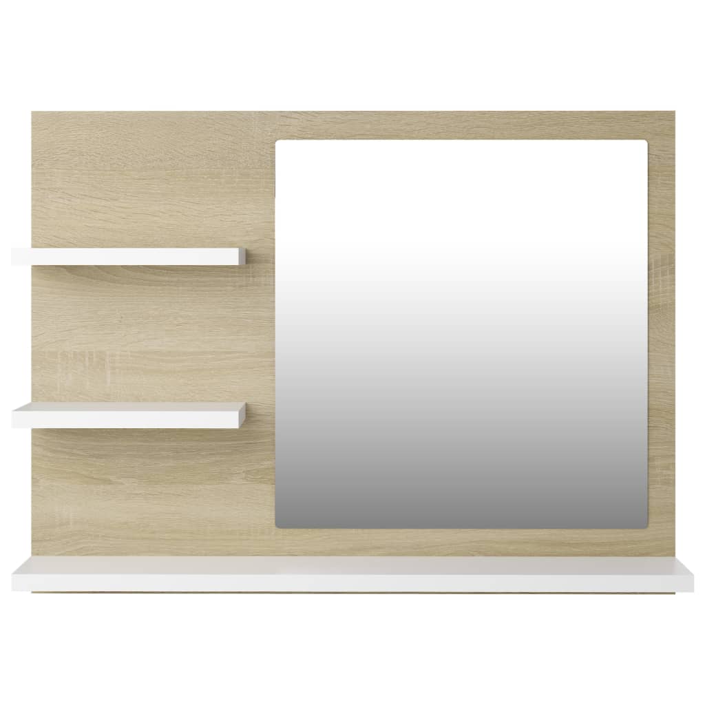 vidaXL Espejo de baño aglomerado blanco y roble Sonoma 60x10,5x45 cm