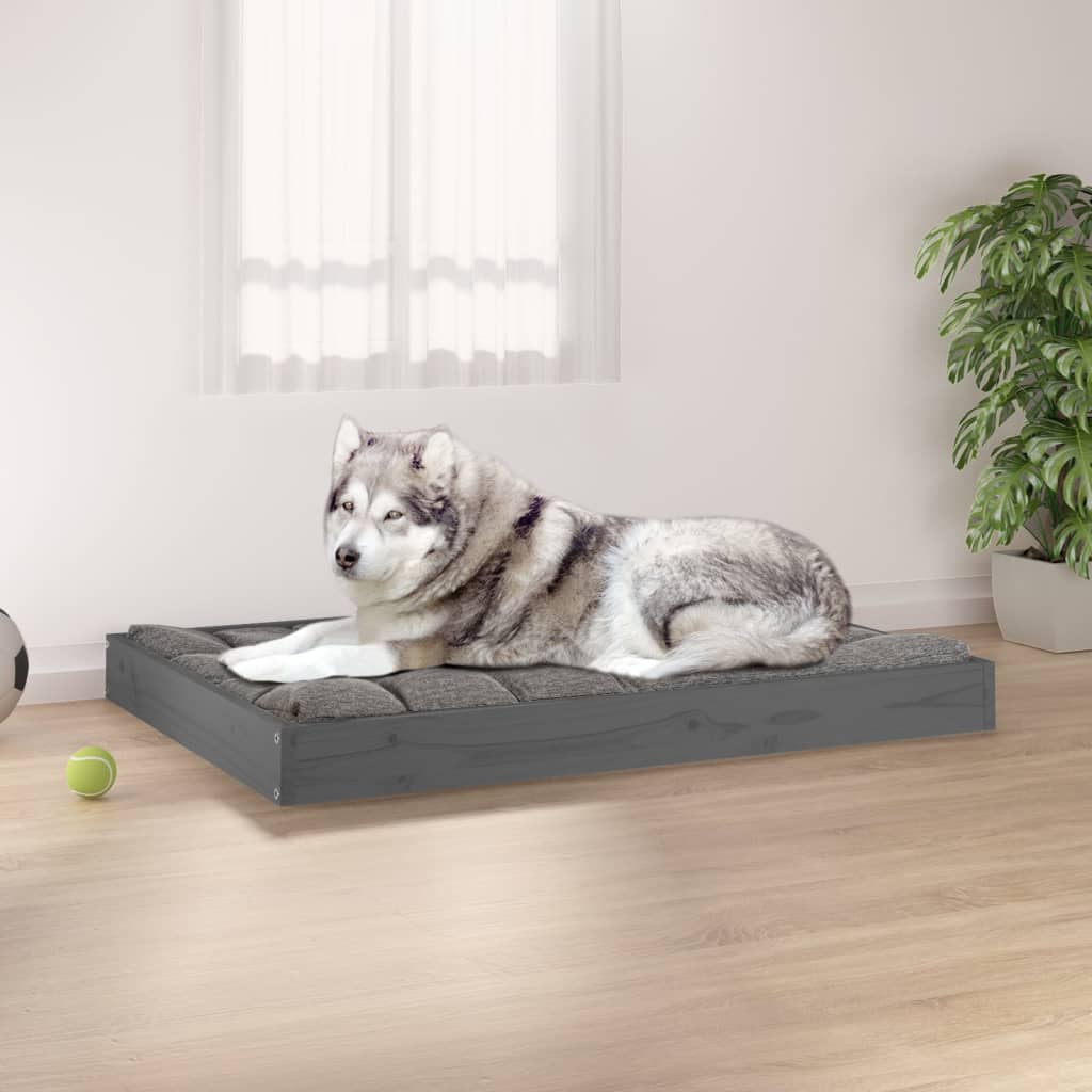 vidaXL Cama para perros madera maciza de pino gris 101,5x74x9 cm