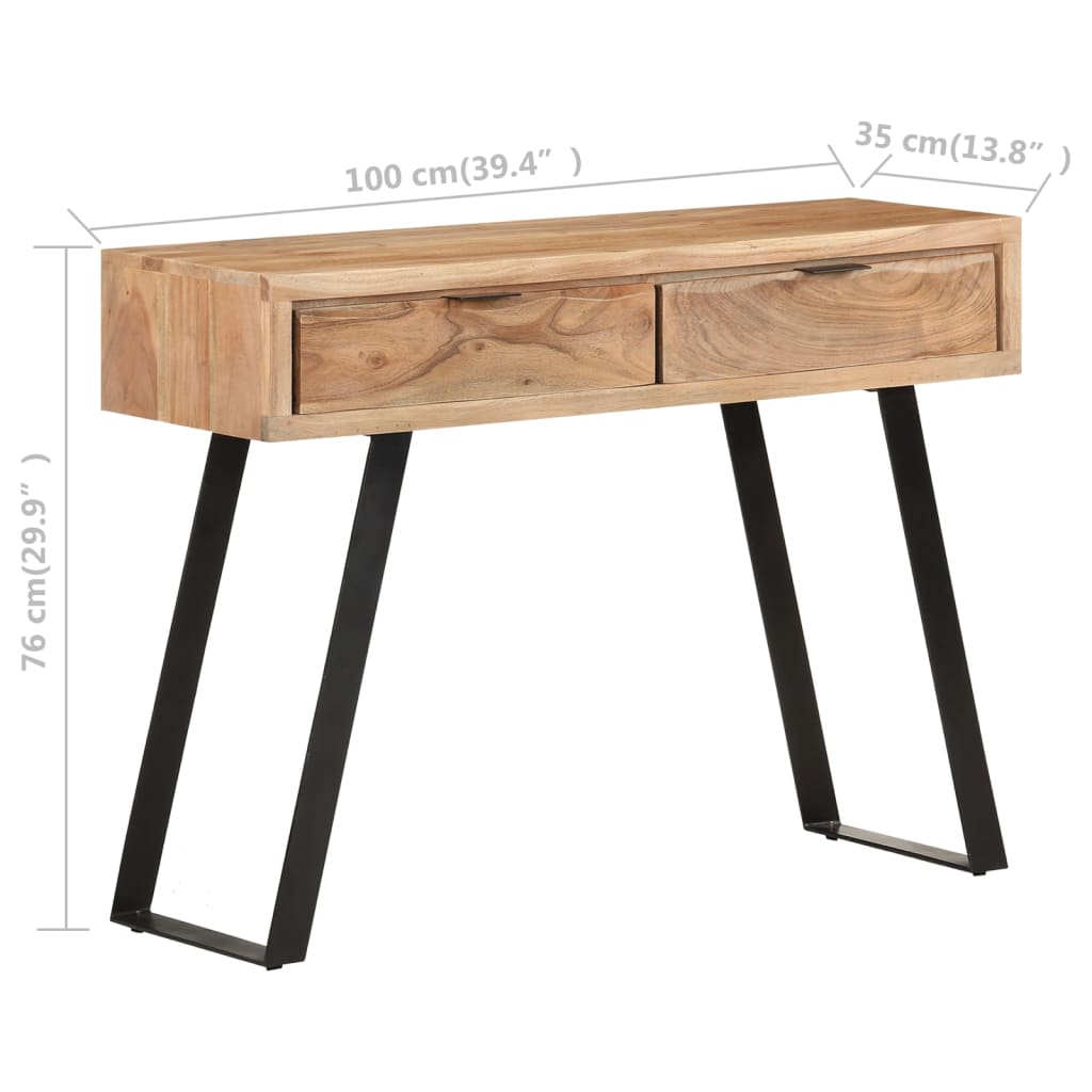 vidaXL Mesa consola de madera de acacia bordes naturales 100x35x76 cm