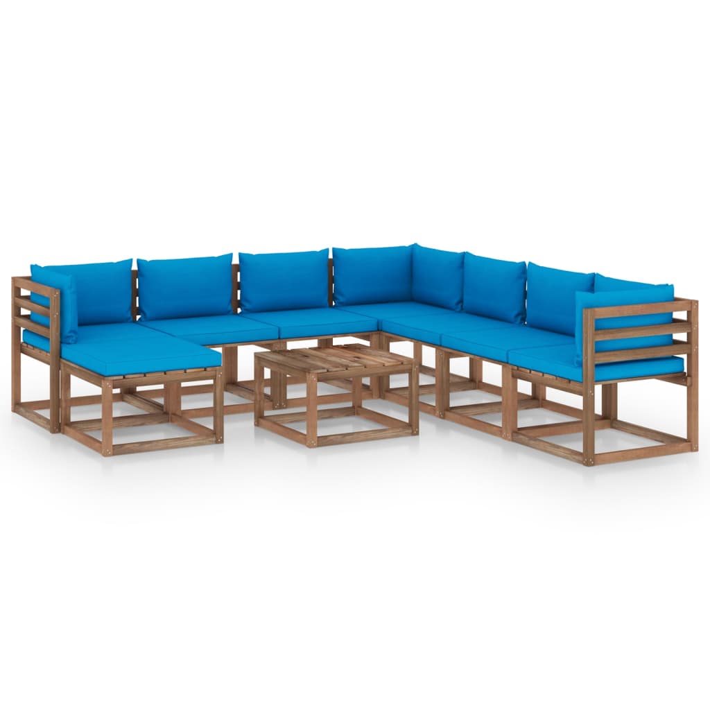 vidaXL Juego de muebles de jardín 9 piezas con cojines azul claro