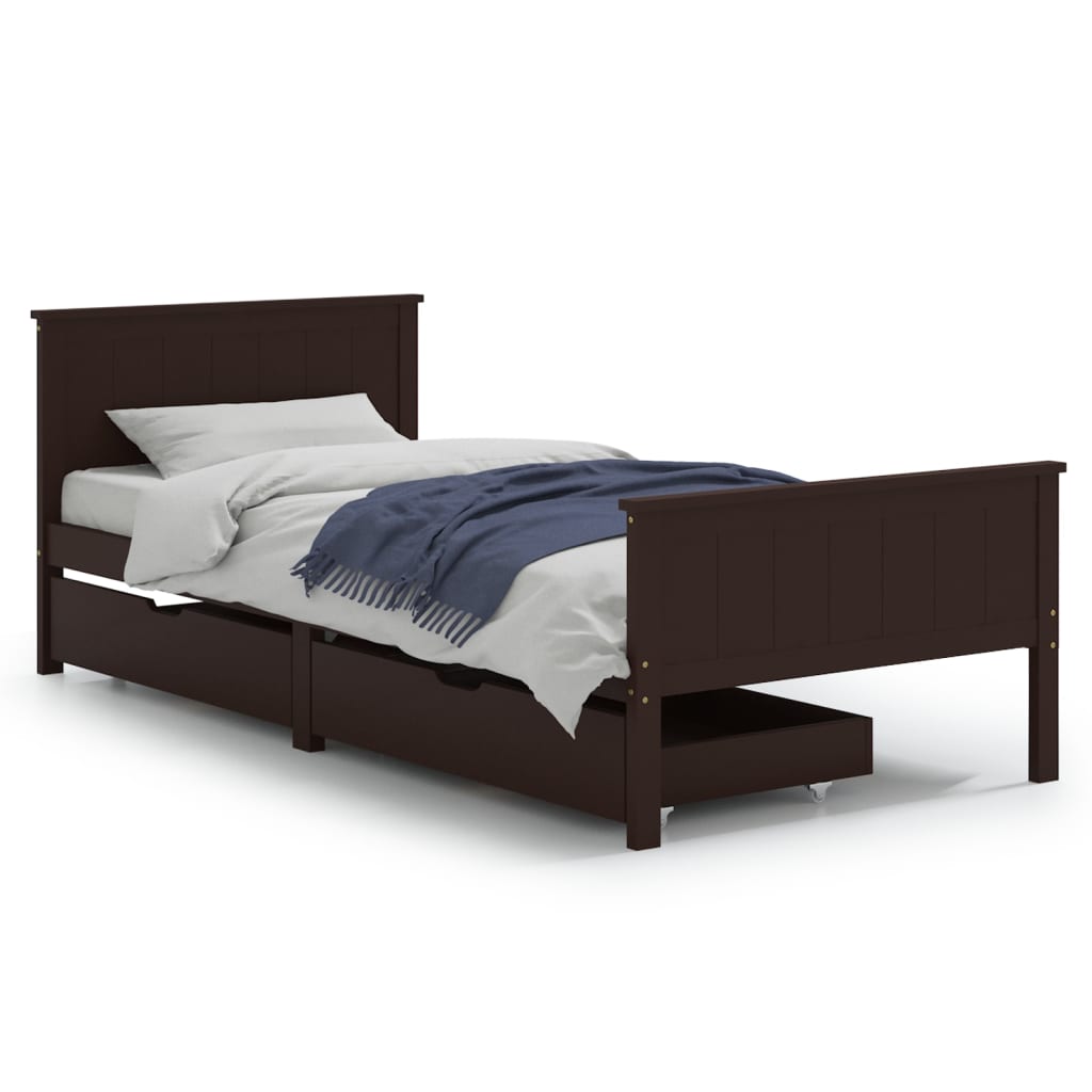 vidaXL Estructura de cama 2 cajones madera pino marrón oscuro 90x200cm