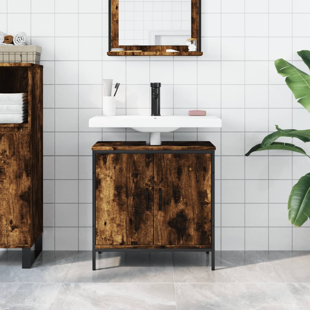 vidaXL Armario lavabo baño madera ingeniería roble ahumado 60x30x60 cm