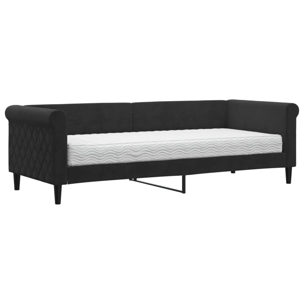 vidaXL Sofá cama con colchón terciopelo negro 80x200 cm