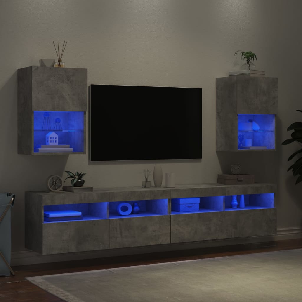 vidaXL Muebles de TV con luces LED 2 uds gris hormigón 40,5x30x60 cm